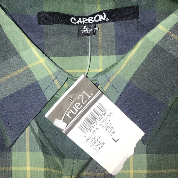 NEW Carbon green blue checkered PLAID Shirt mens classic Fit roll Tab mens Large - Picture 4 of 10